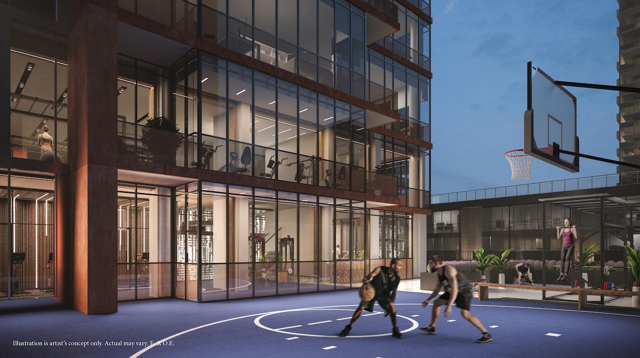 Rendering of 55 Mercer condos outdoor basketball court.