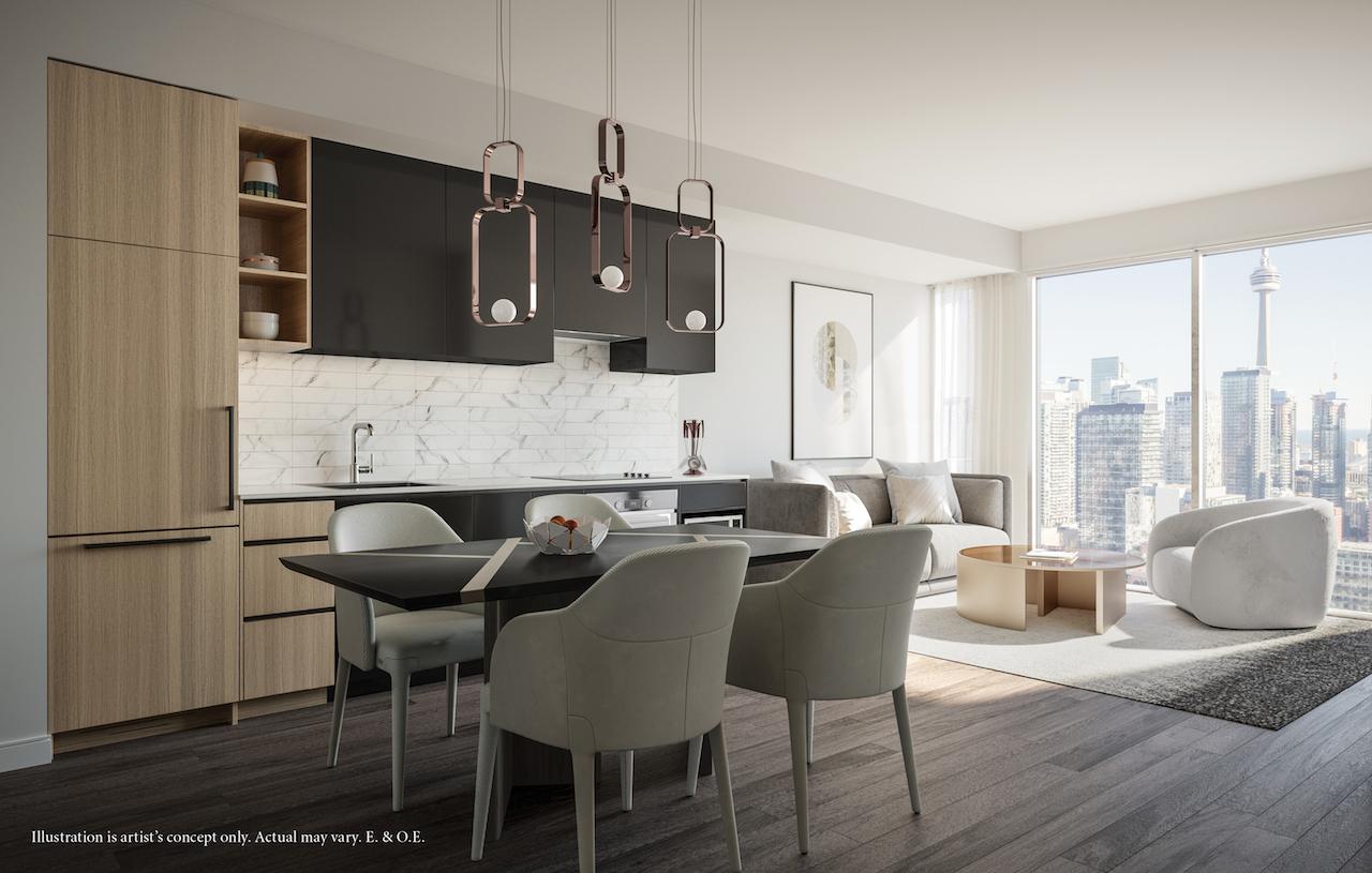 Rendering of 55 Mercer condos interior black coloured cabinetry.