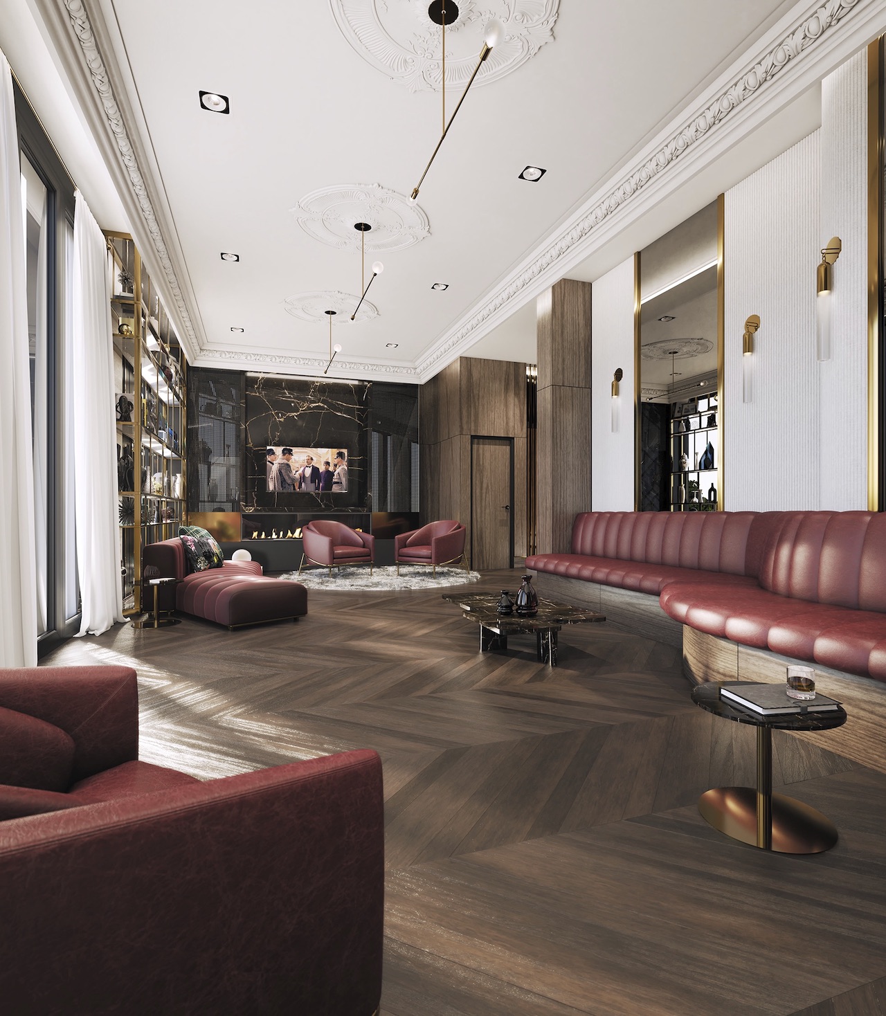 Interior rendering of 123 Portland condos building lounge.