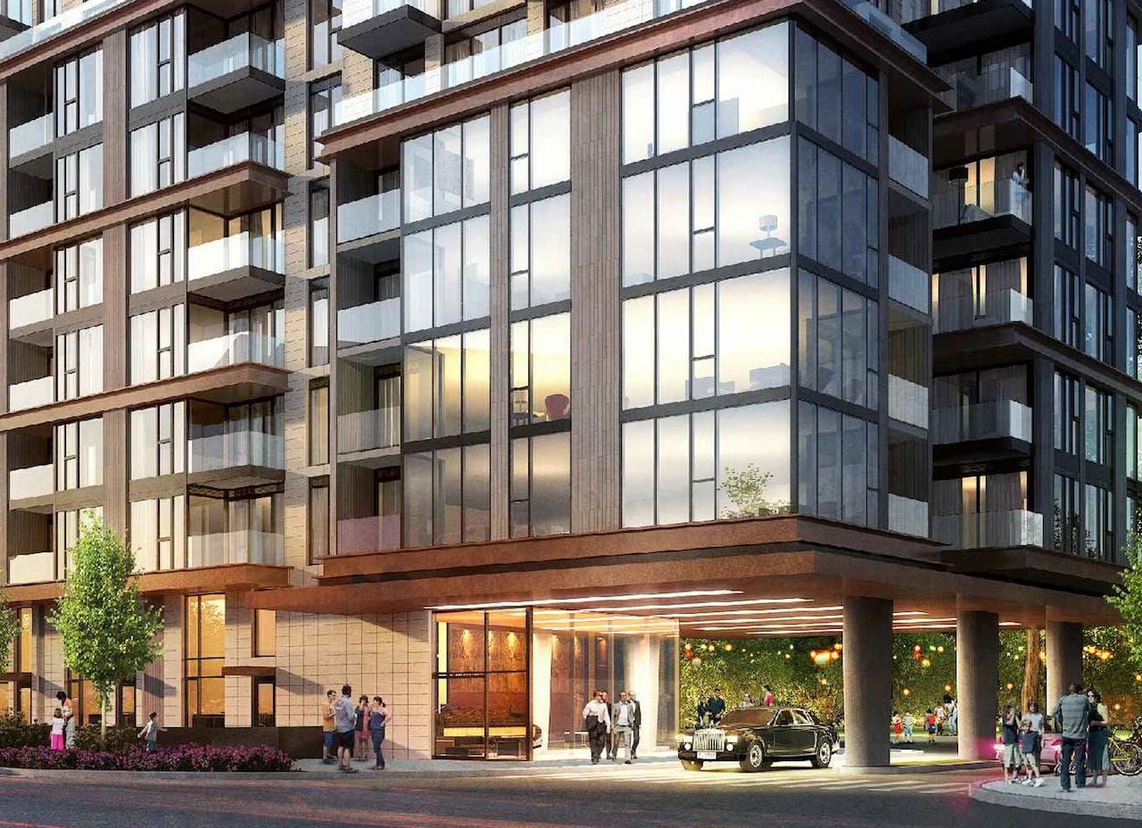 Exterior entrance rendering of 250 Lawrence Condos