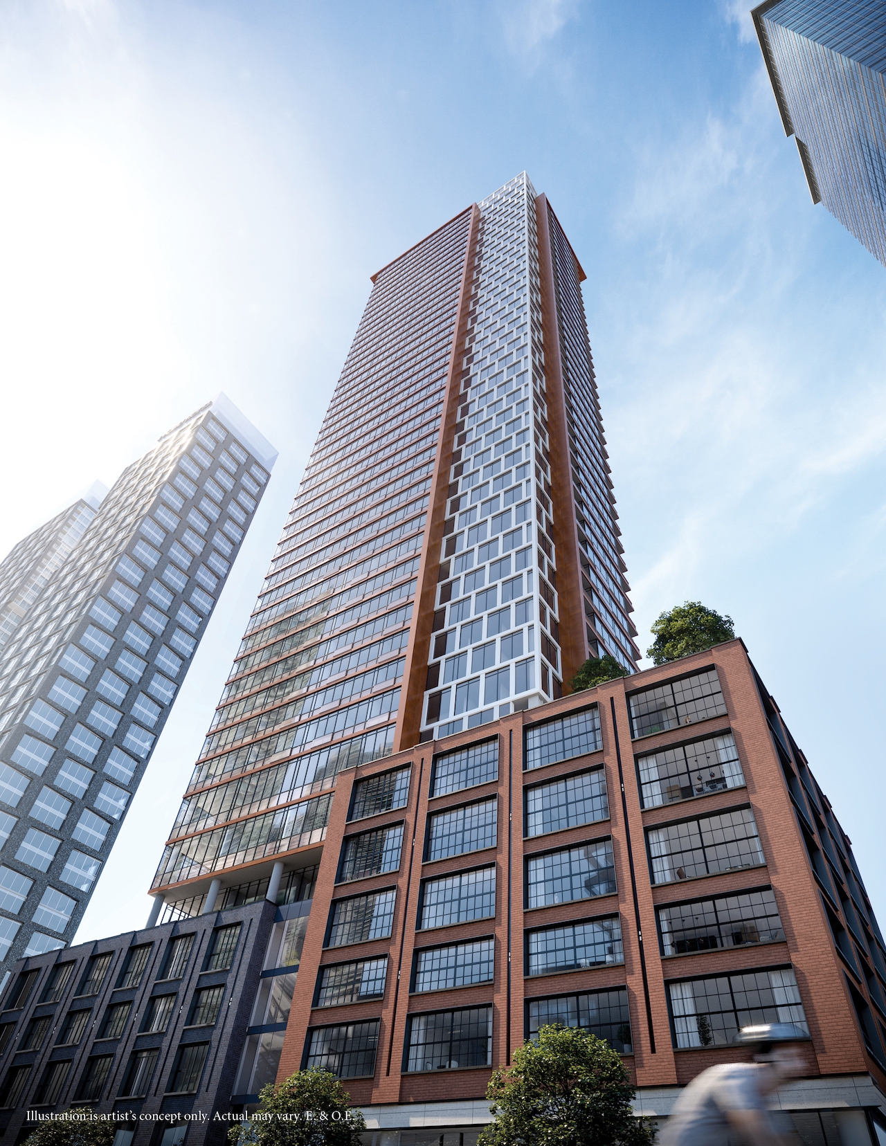 Full building rendering of 55 Mercer Condos in Toronto.