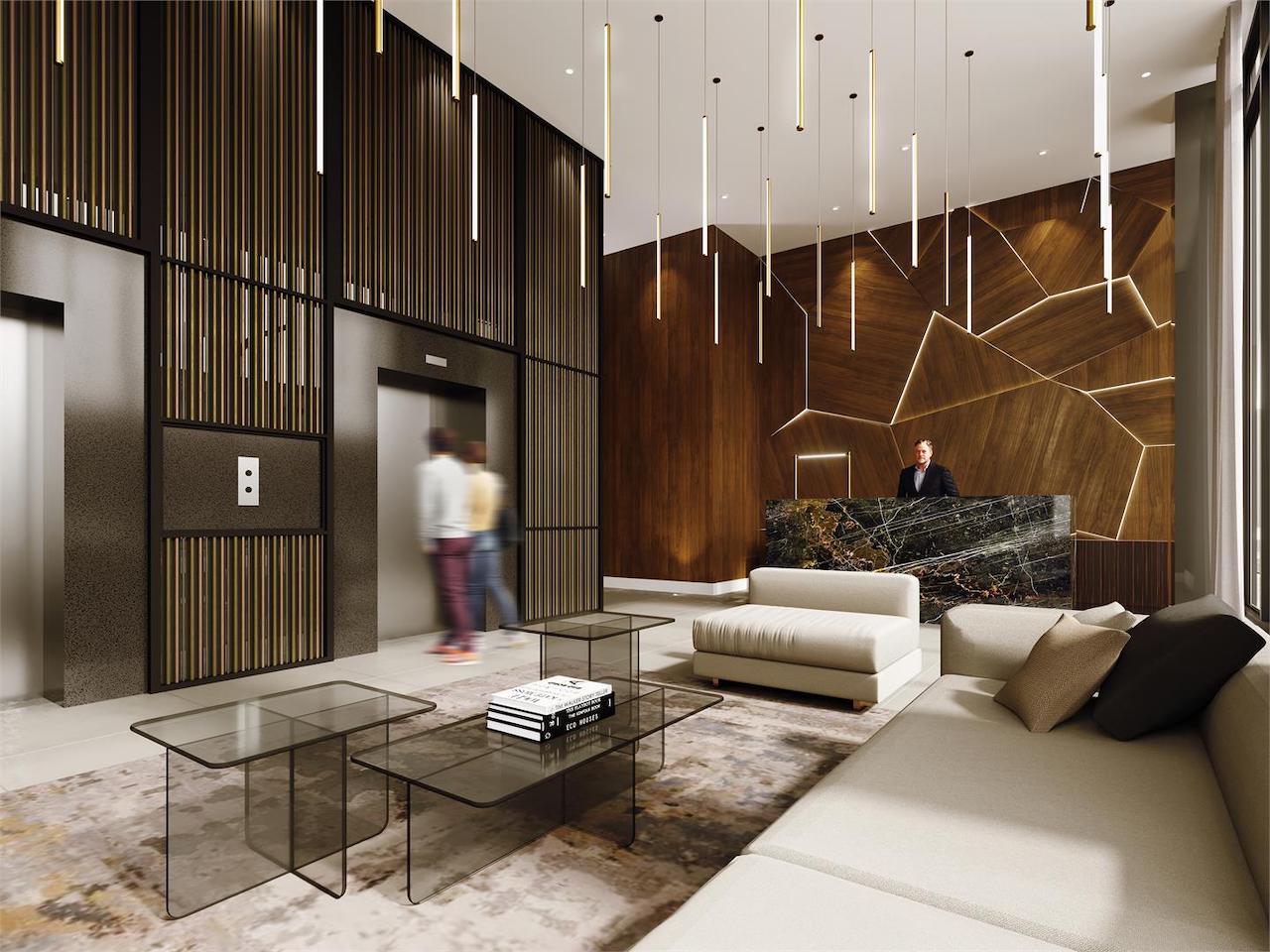 Rendering of Monza Condos lobby.