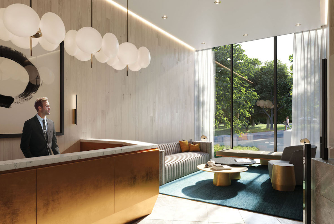 Rendering of The Manderley Condos interior lobby.