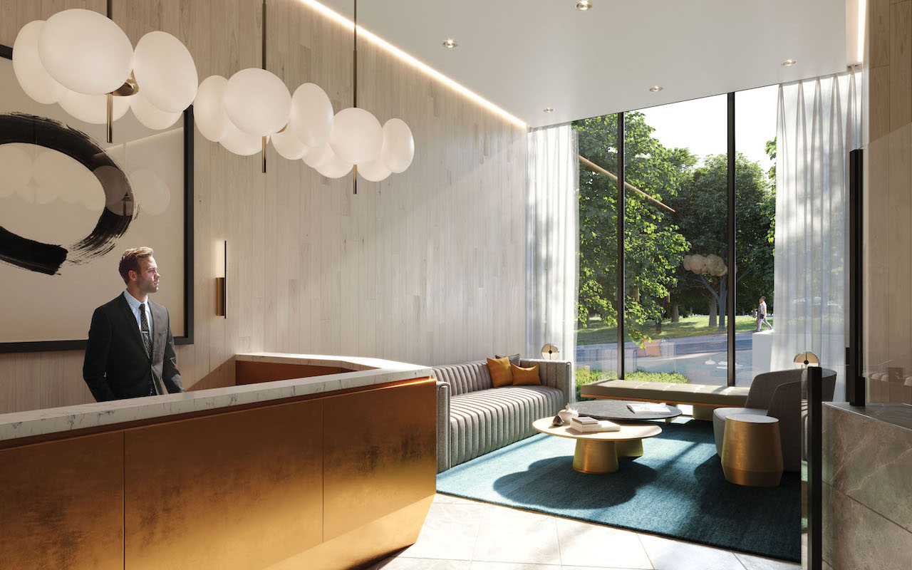 Rendering of The Manderley Condos interior lobby.