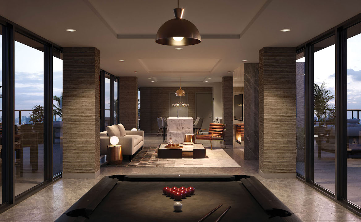 Rendering of The Manderley Condos interior party room.