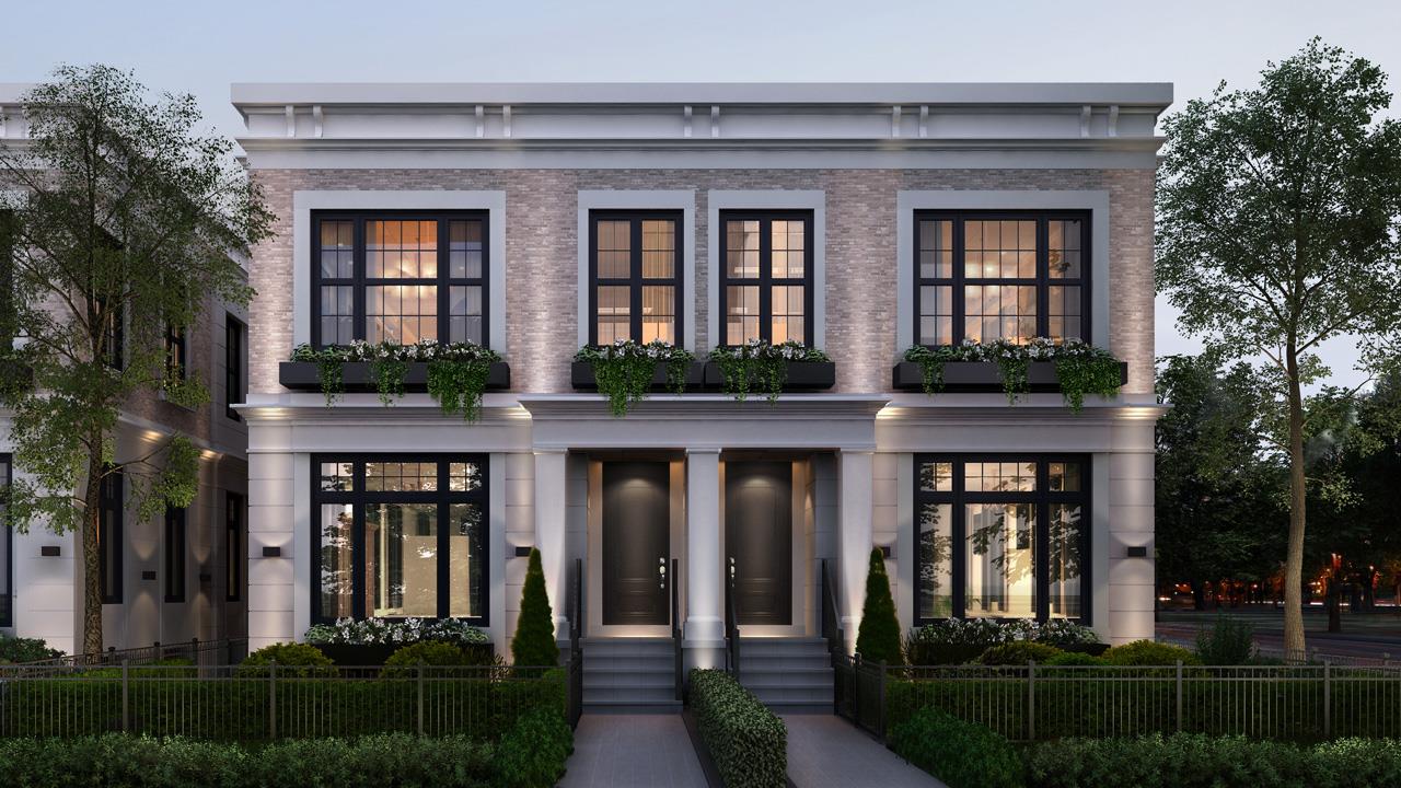 Exterior front-facing rendering for Elmwood Homes.