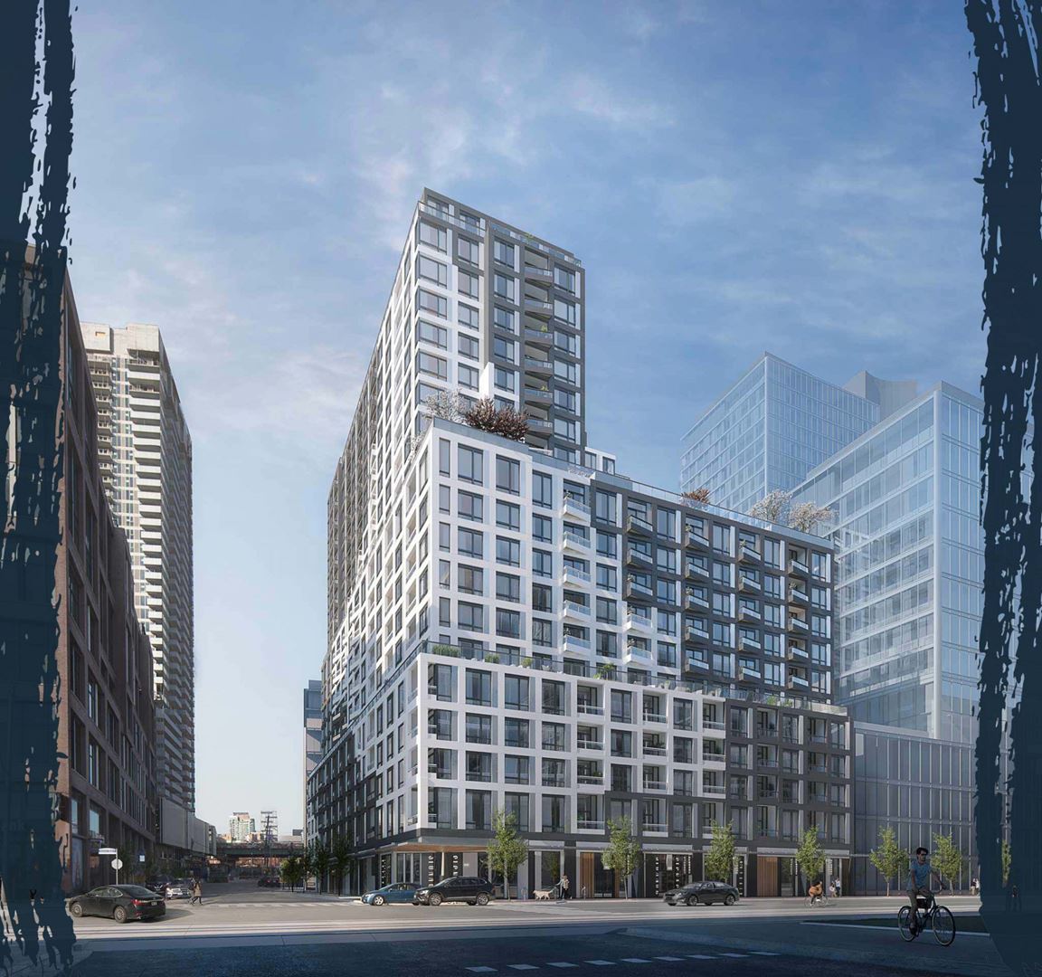 Rendering of Empire Quay House Condos during the day.