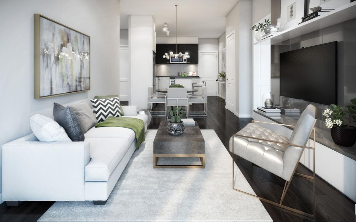Living room rendering of GO.2 Condos.