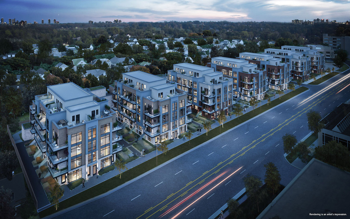 Rendering of Greenwich Village Towns multiple buildings