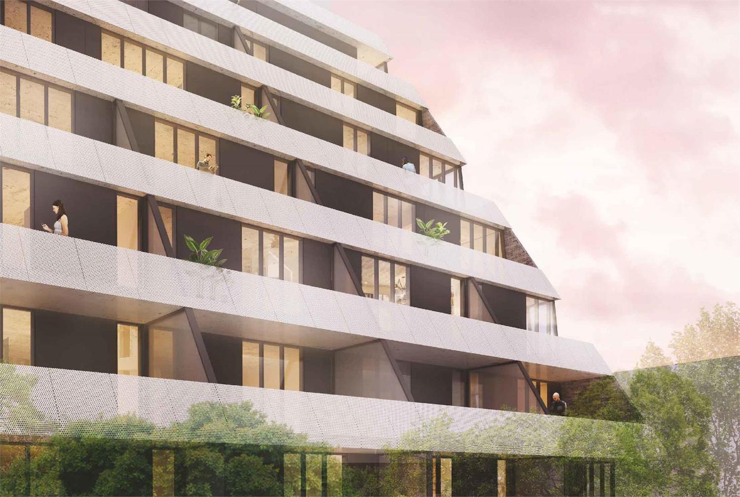 Rendering of Monza Condos exterior building side.