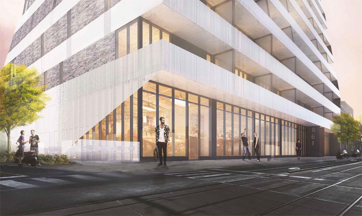 Rendering of Monza Condos building exterior.