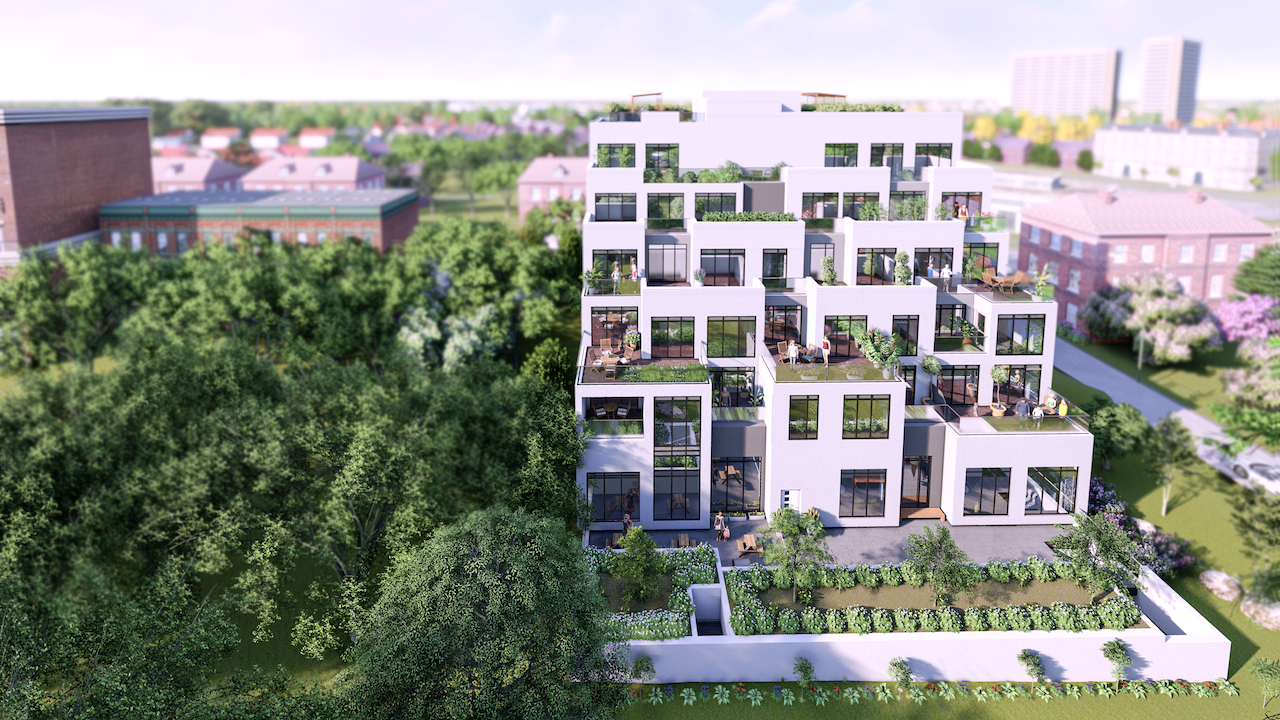 Exterior rendering of Nahid on Broadview.