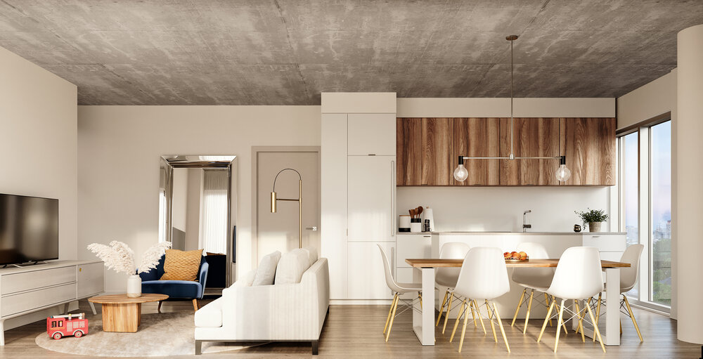 Rendering of Reina Condos suite interior.