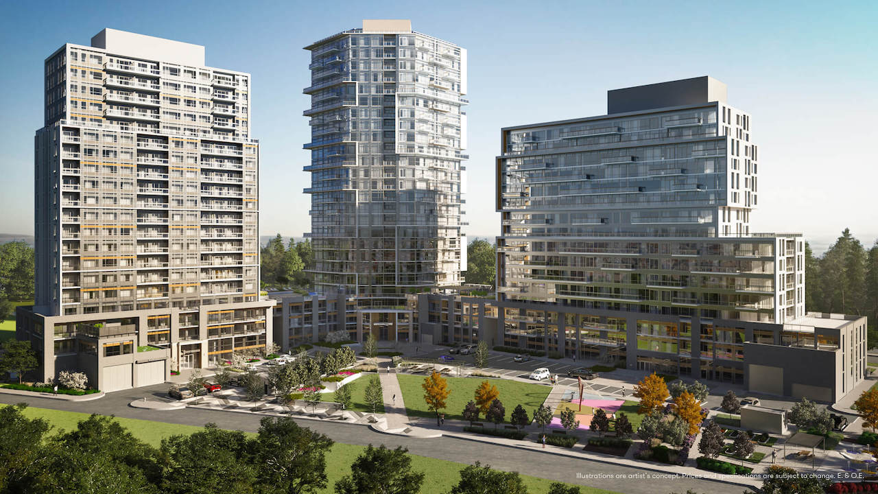 Exterior rendering of Connectt Condos multi-phase community development.