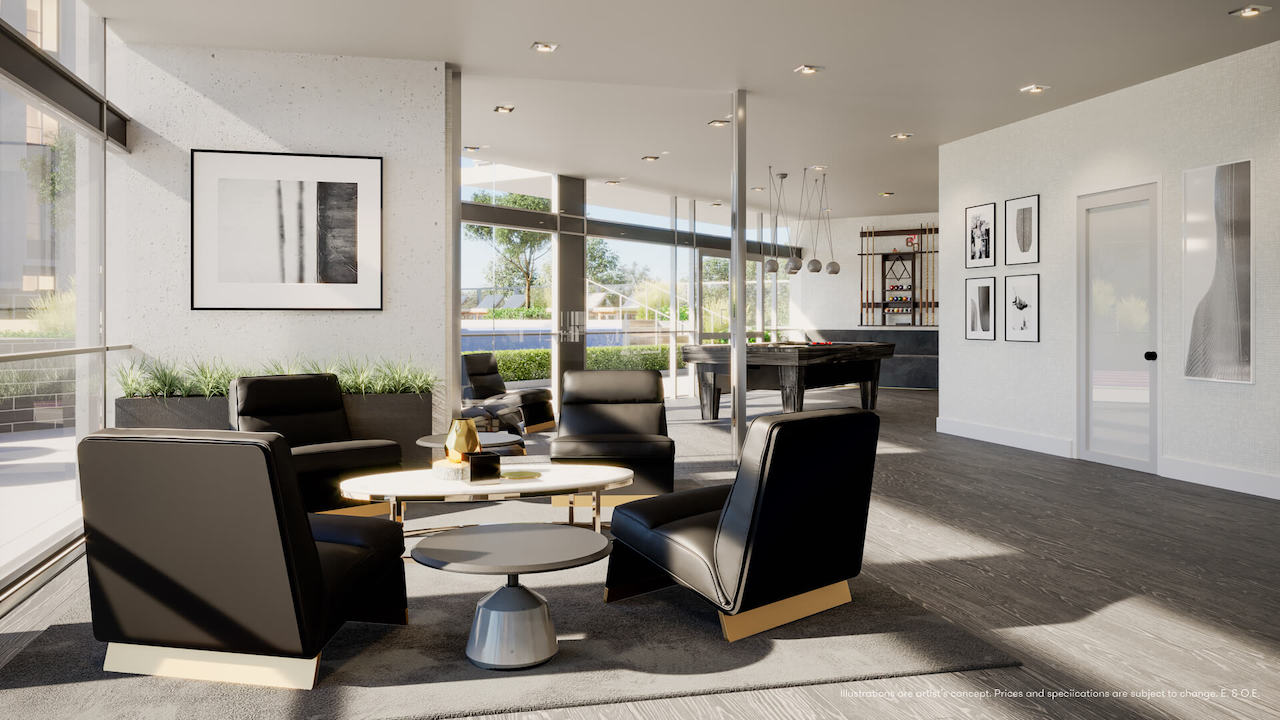 Rendering of Connectt Condos games lounge.