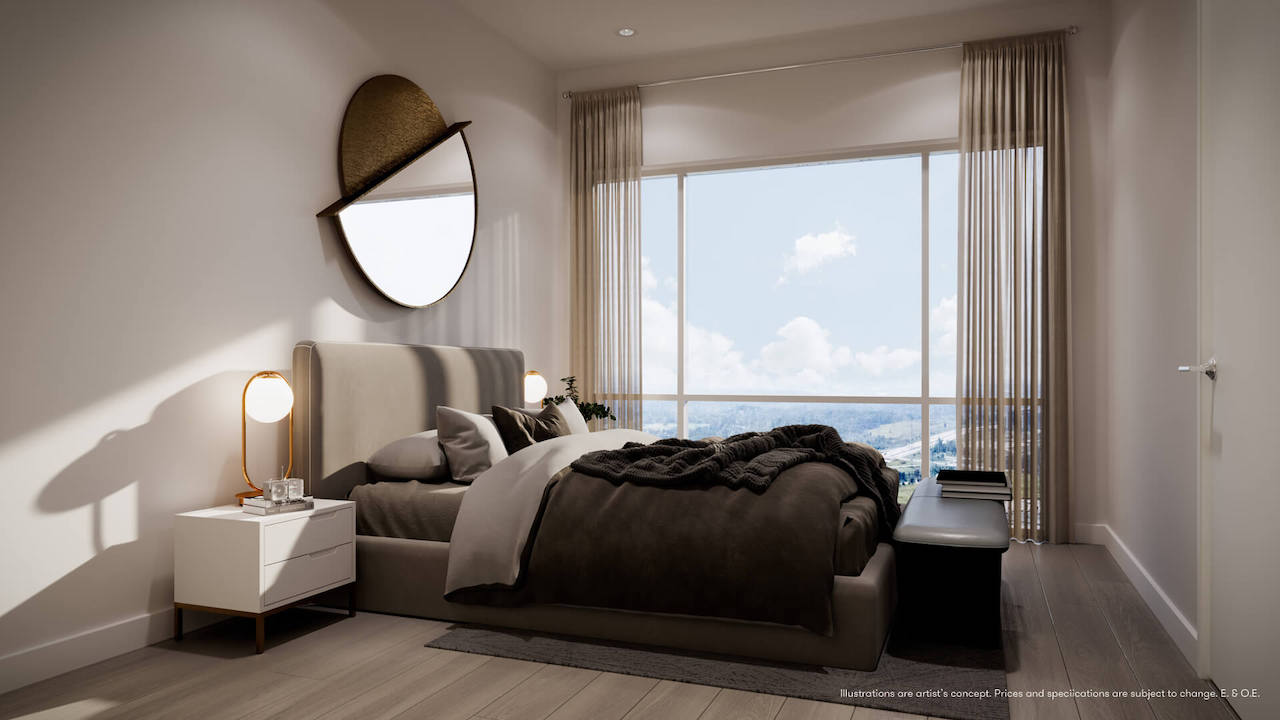 Rendering of Connectt Condos suite master bedroom.