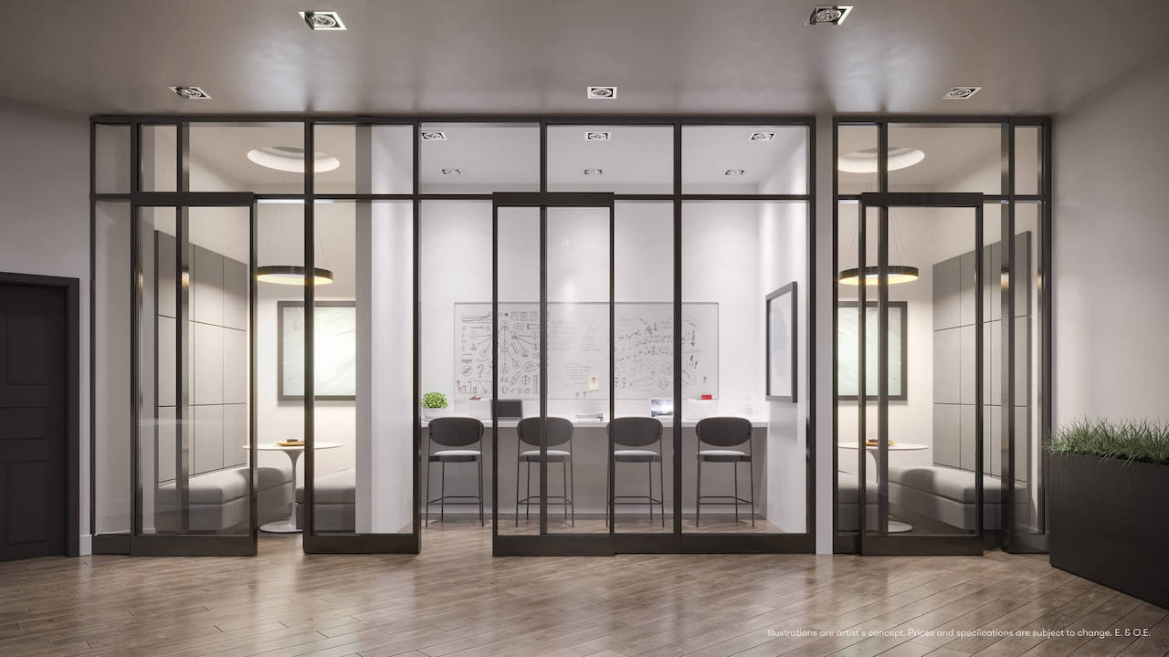 Rendering of Connectt Condos building wifi lounge.