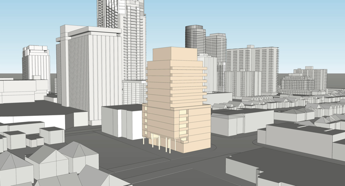 Exterior rendering of 2128 Yonge Street Condos view looking Northeast.