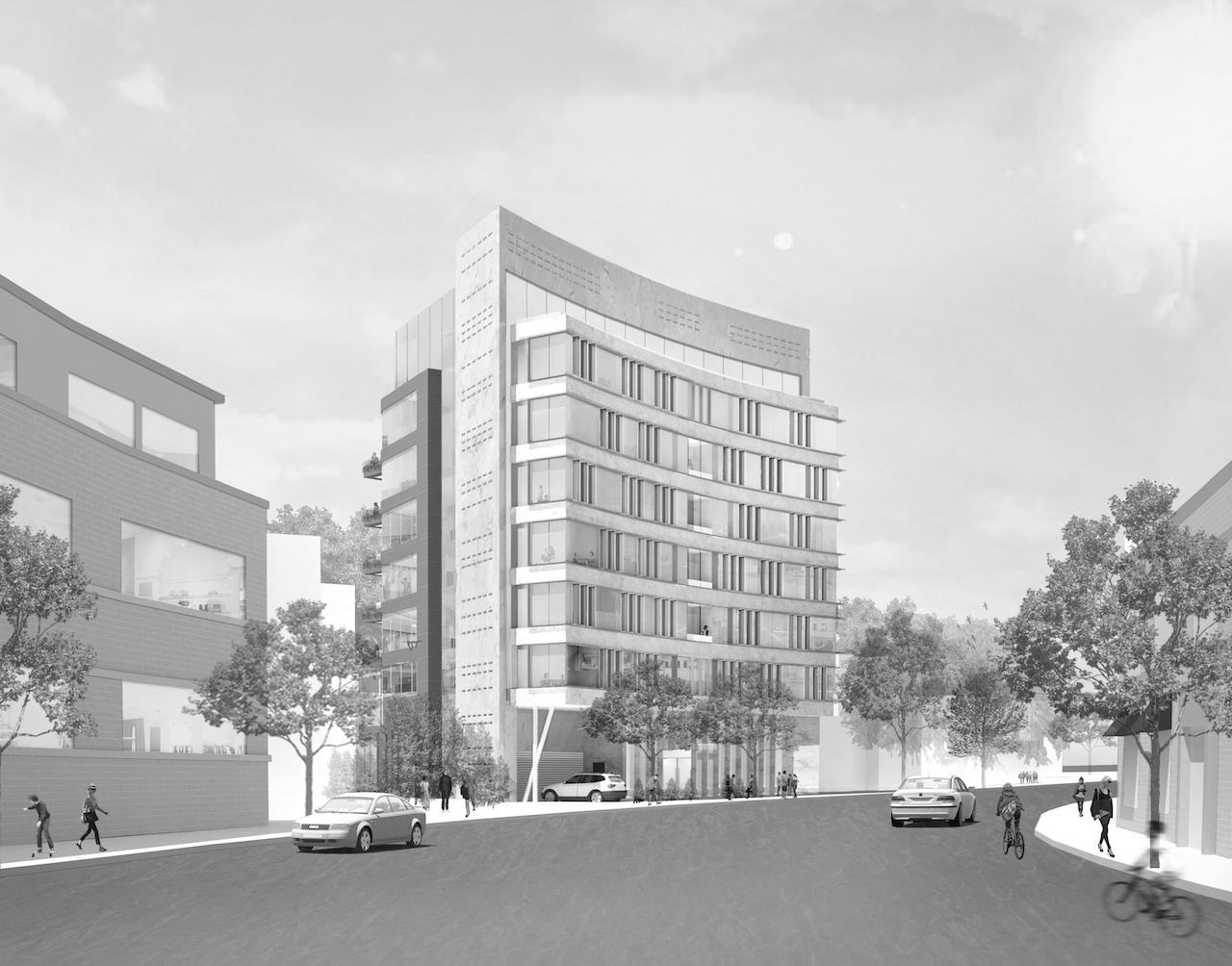 Colourless exterior rendering of 321 Davenport Condos.