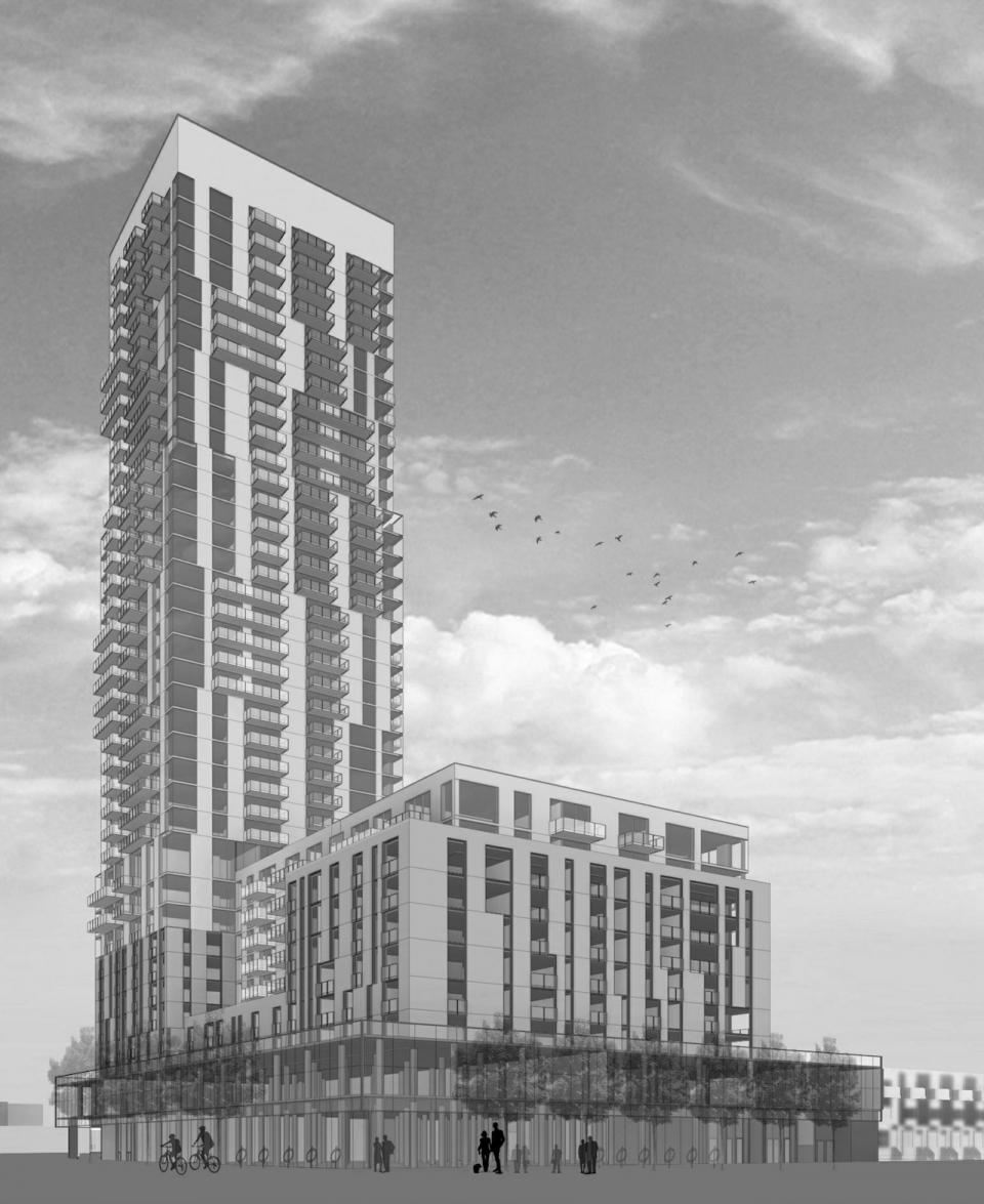 Full exterior rendering of 7 Labatt Ave Condos.