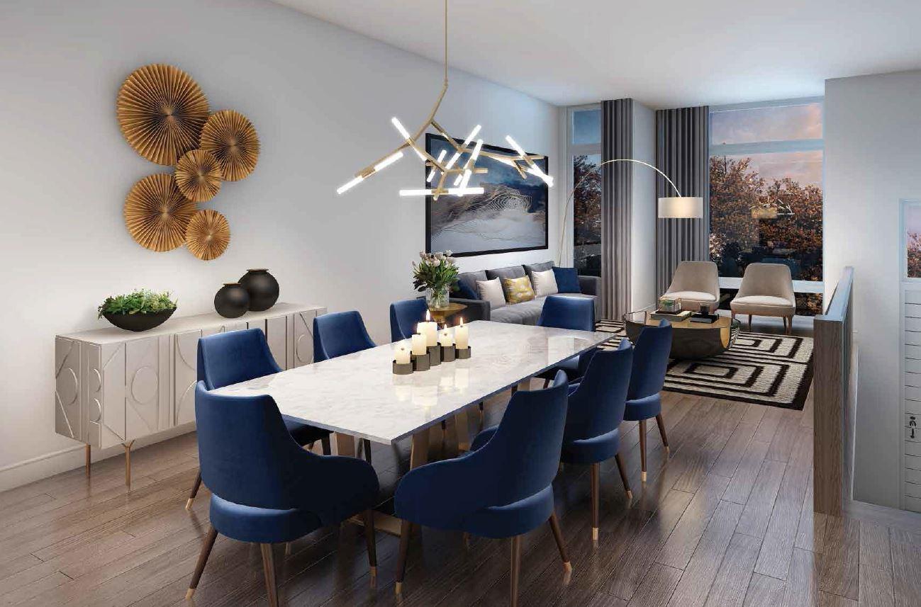 Interior rendering of The Riverside Residences dining room.