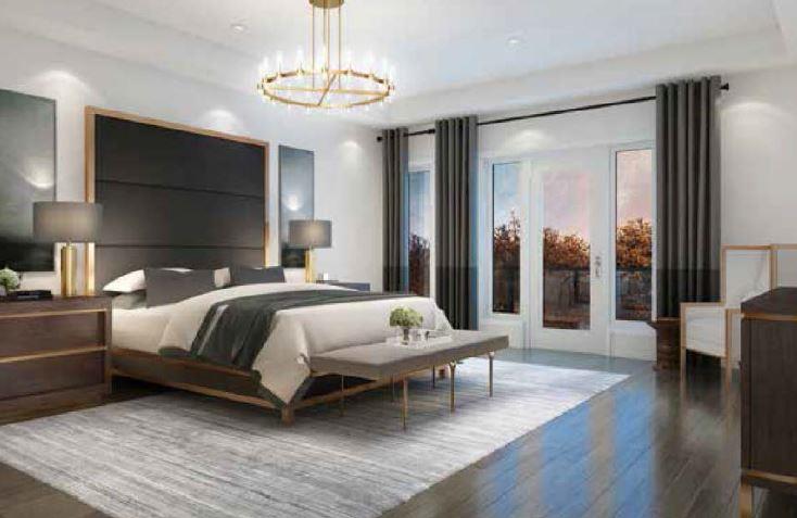 Interior rendering of The Riverside Residences bedroom.