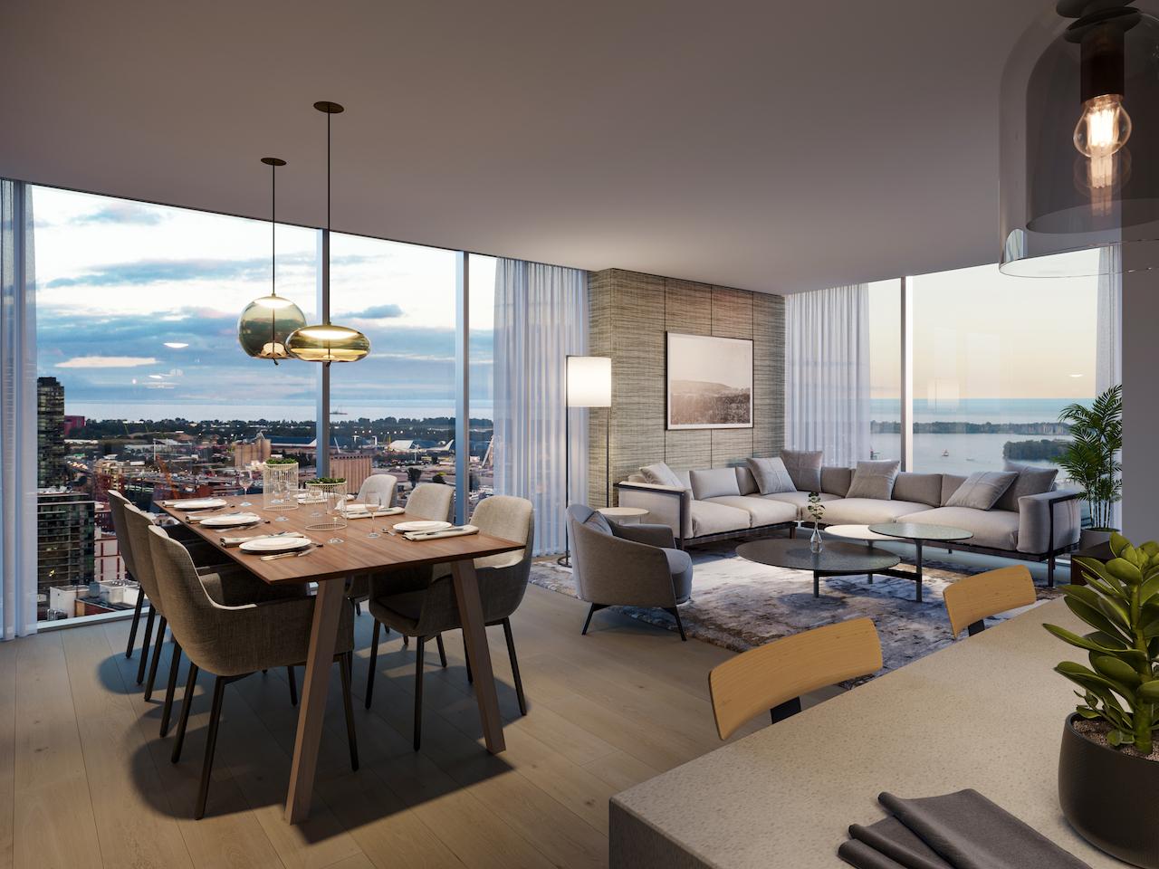 The Saint Condos interior suite kitchen and dining room