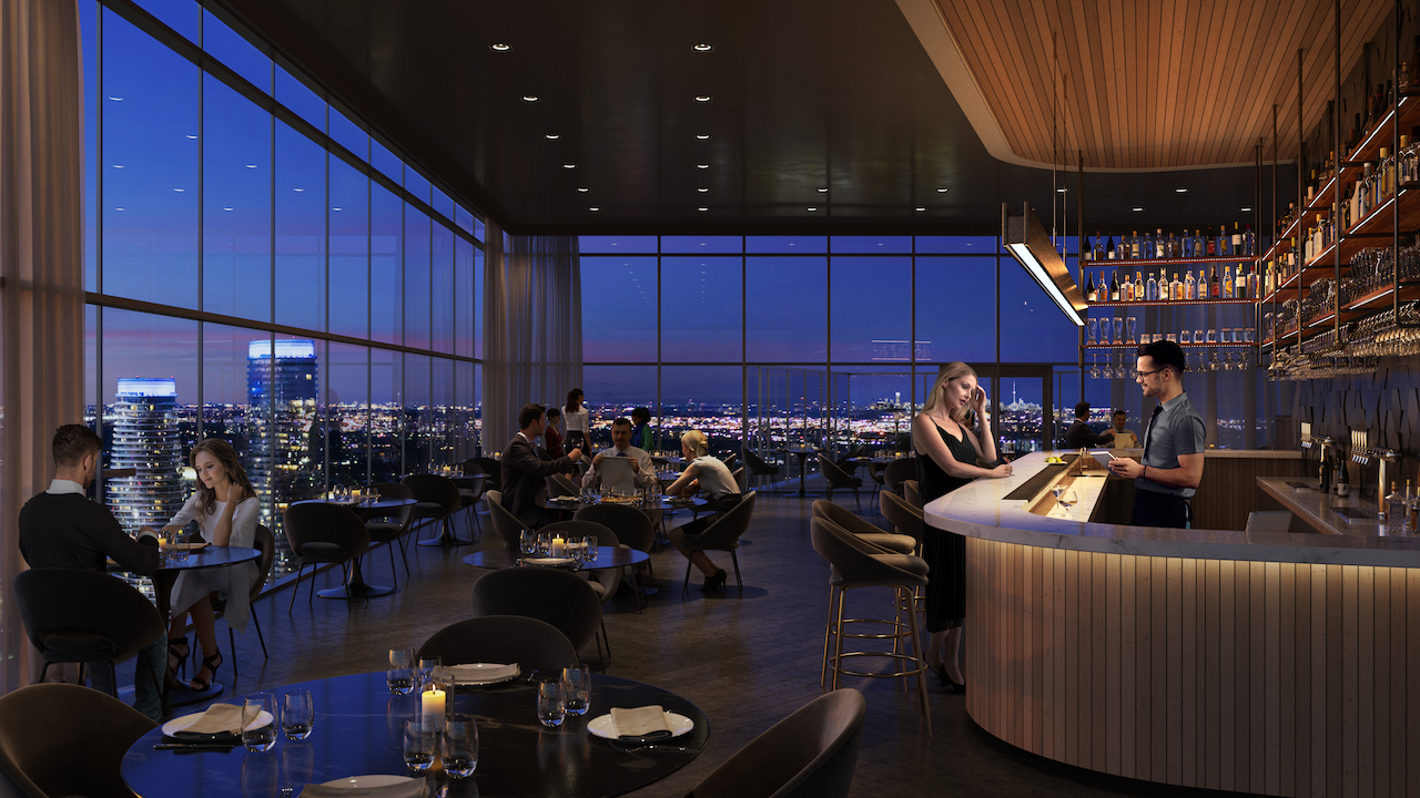 Rendering of EX2 Condos sky restaurant.