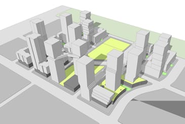 Rendering of 1900 Eglinton East community of condos and towns.