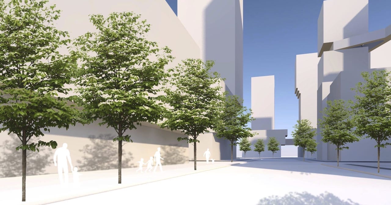 Rendering of 1900 Eglinton East Condos view looking east on Golden Mile Boulevard
