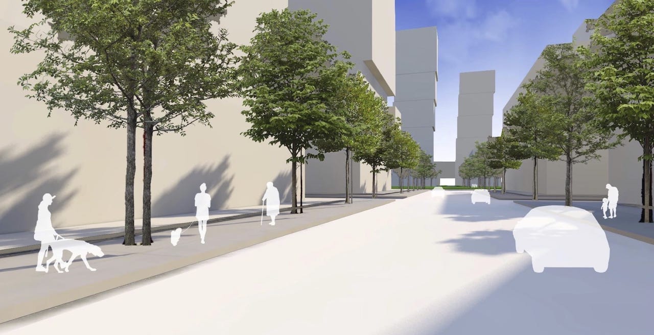 Rendering of 1900 Eglinton East Condos East view on Golden Mile Boulevard