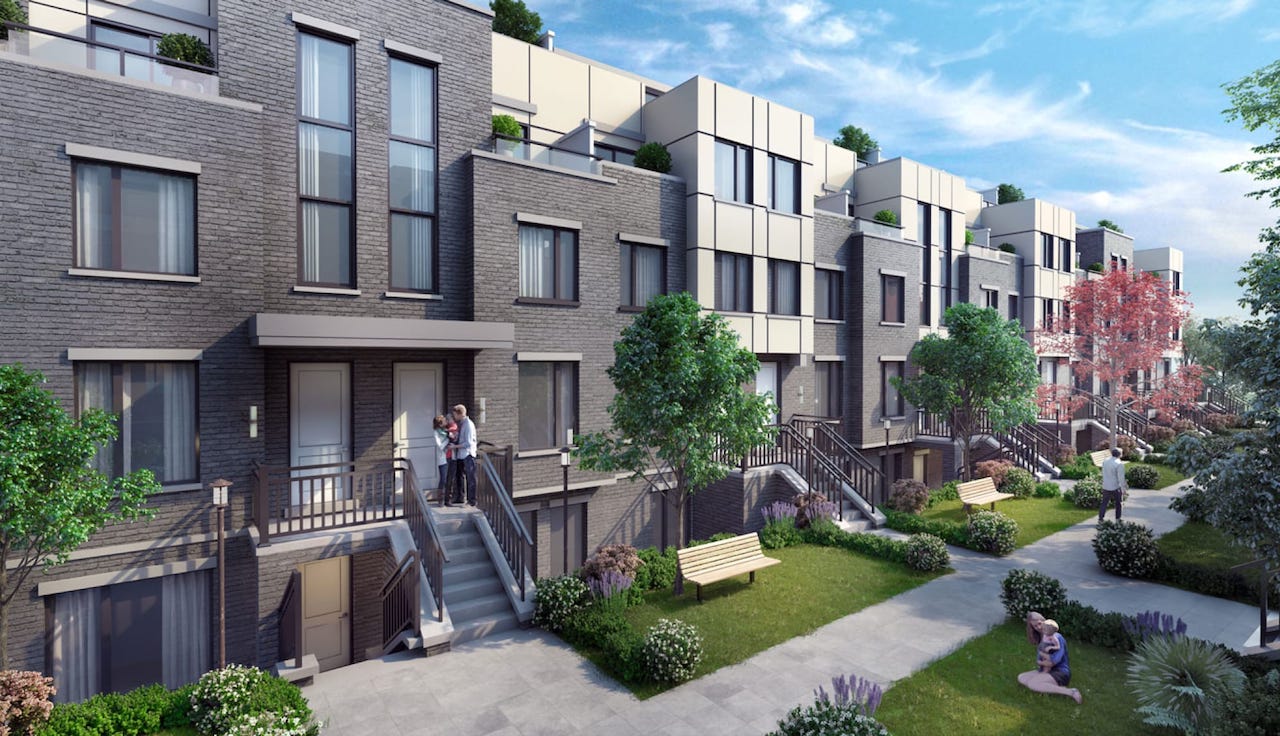 Exterior rendering of 20/Twenty Towns during the day.