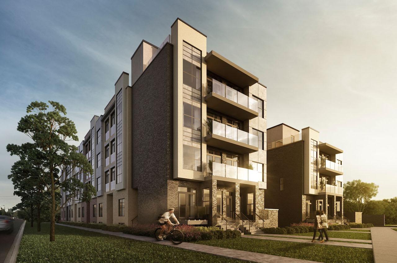 Exterior side-view rendering of Clanton Park Towns