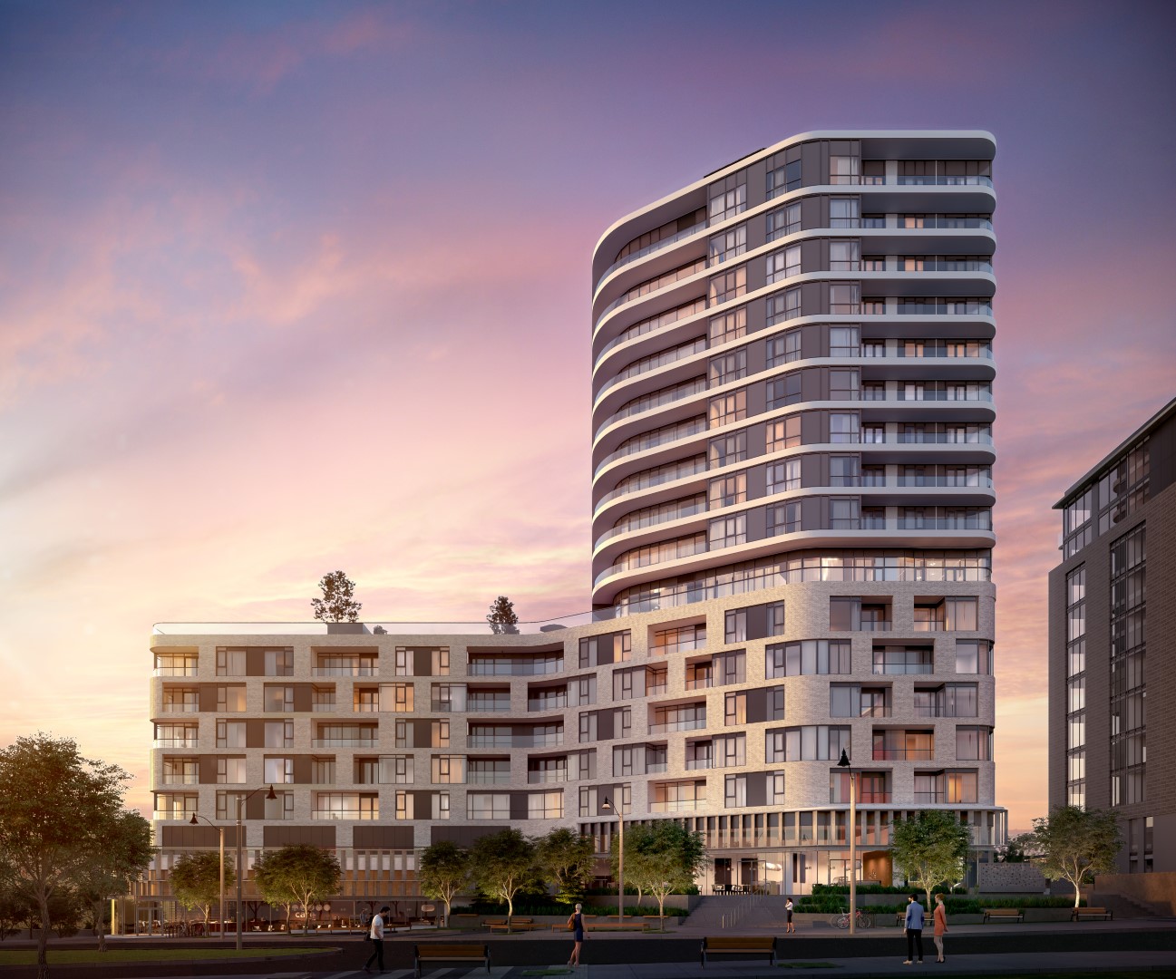 Rendering of The Mackenzie Condos full building exterior.