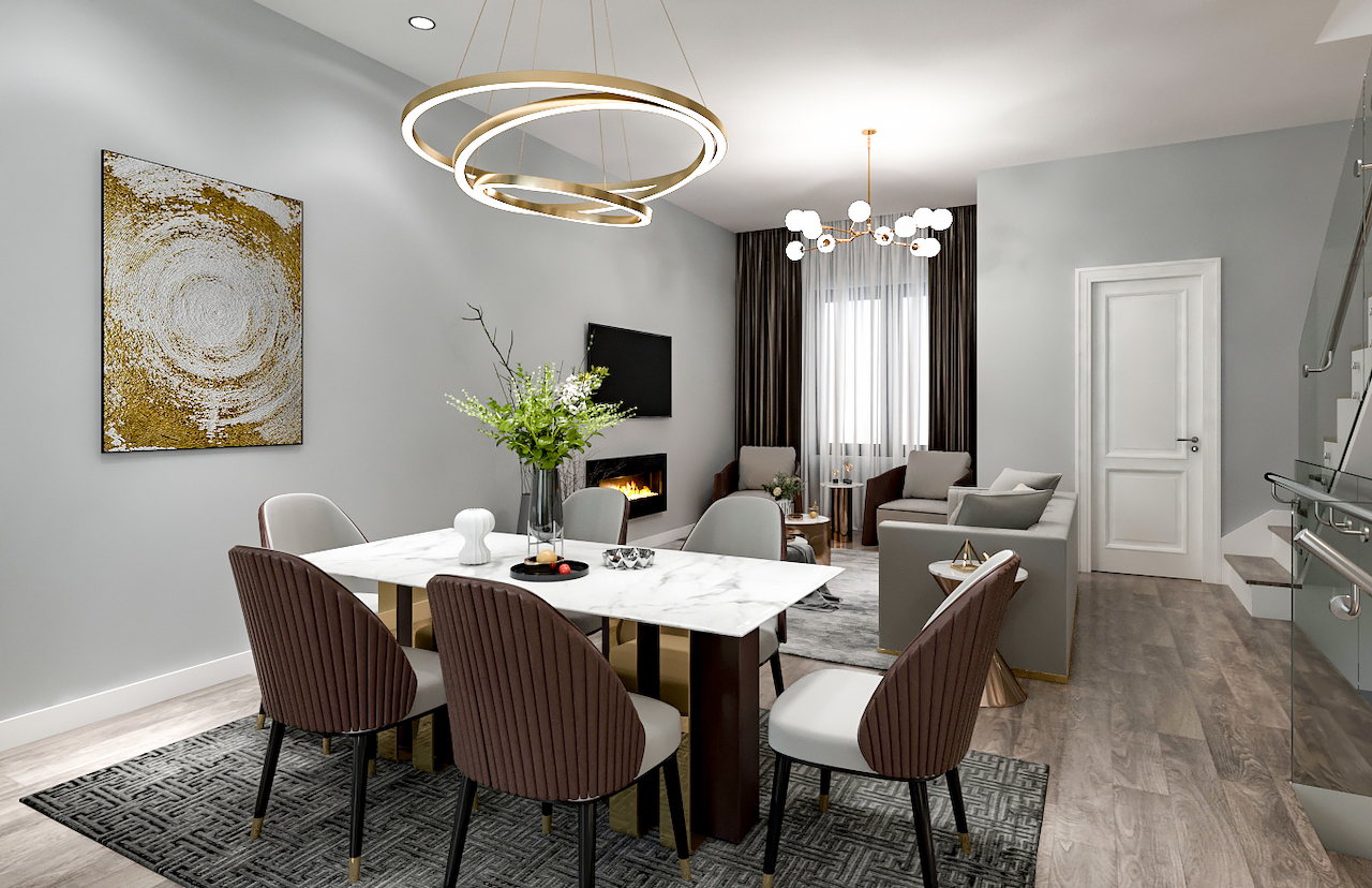 Rendering of Terraces at Eglinton interior dining room.