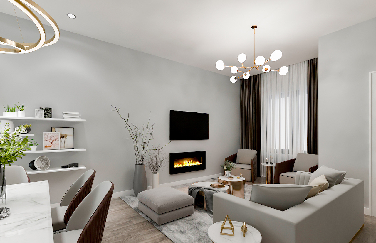 Rendering of Terraces at Eglinton interior living room.