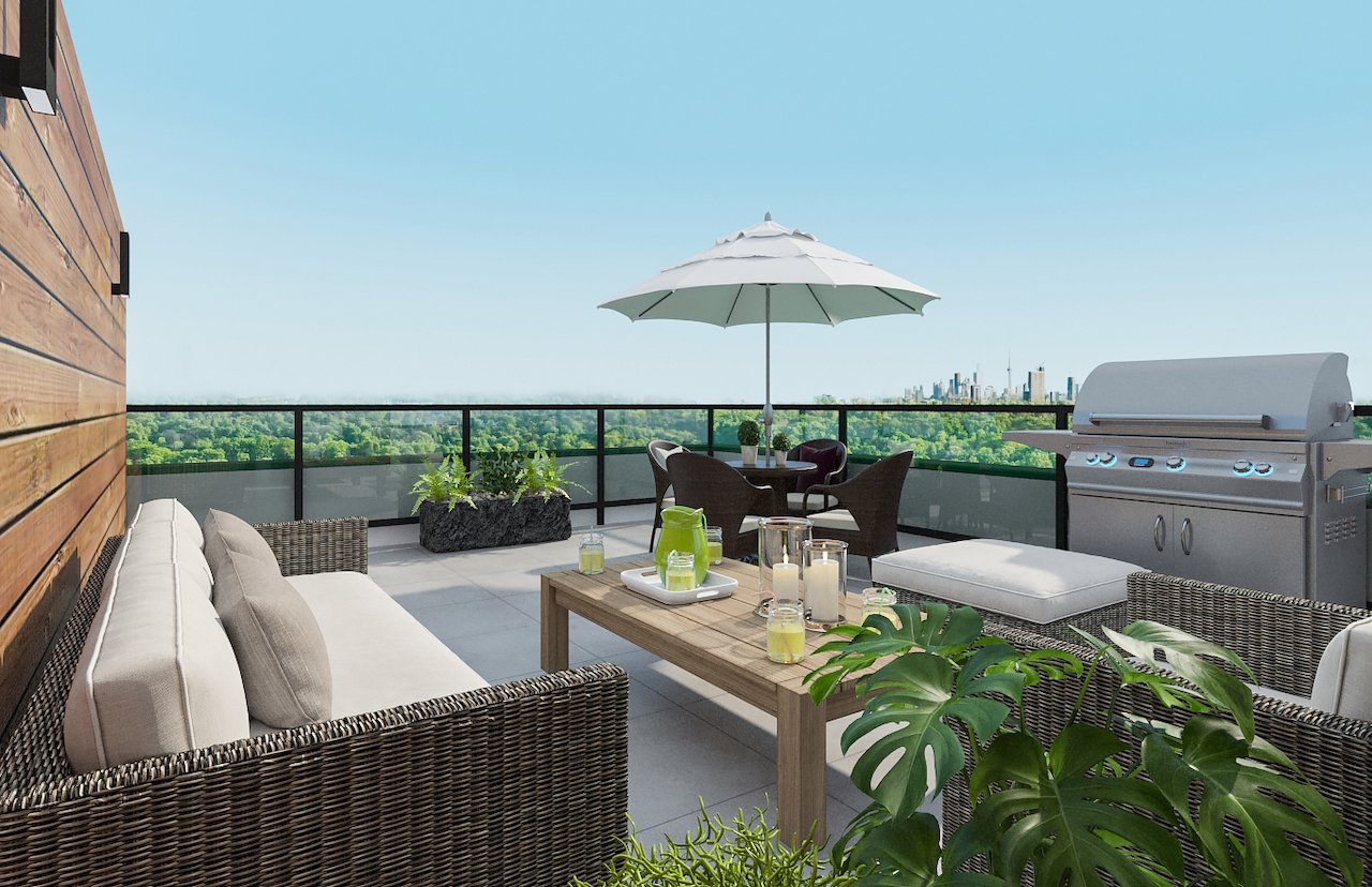 Rendering of Terraces at Eglinton exterior terrace.