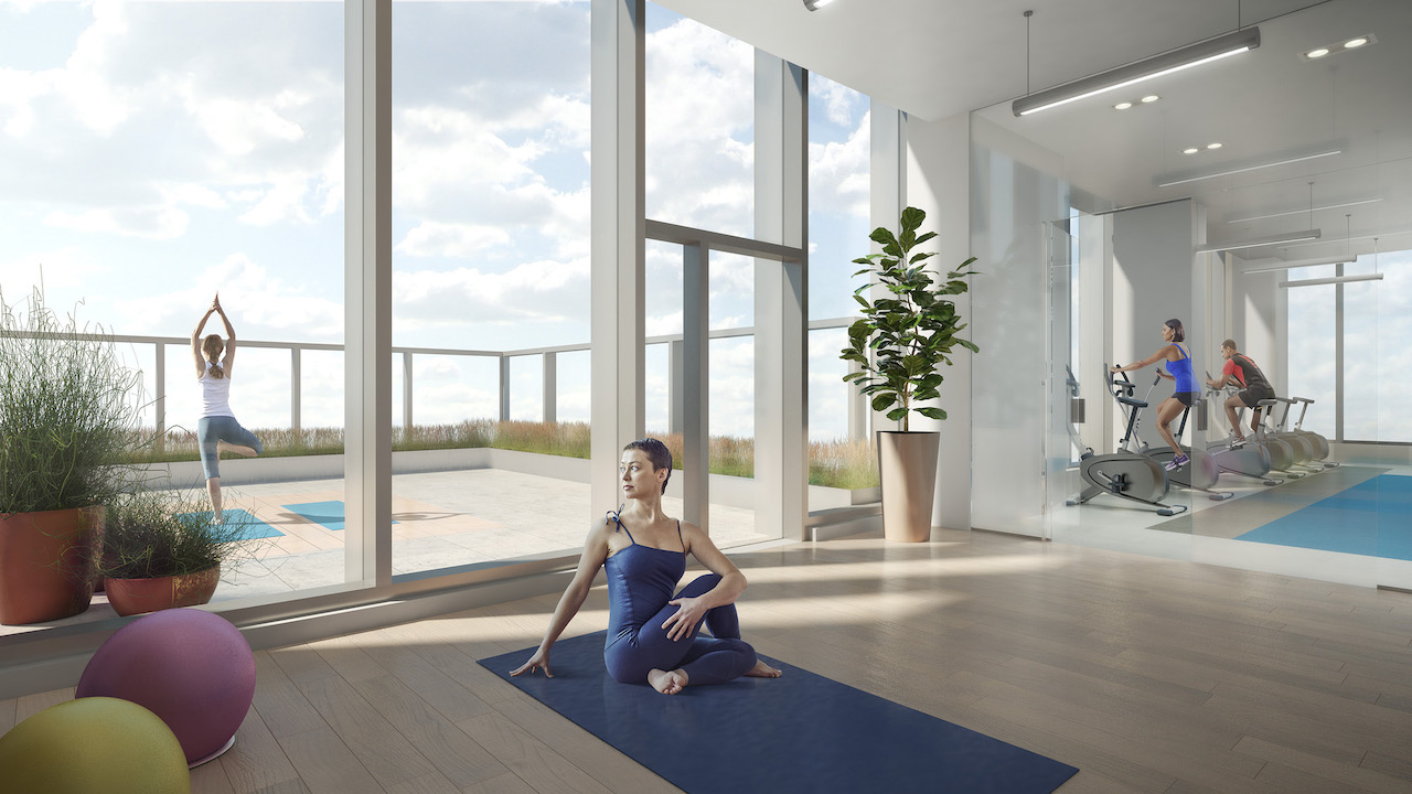 Rendering of SKY Residences at ICE District yoga studio.