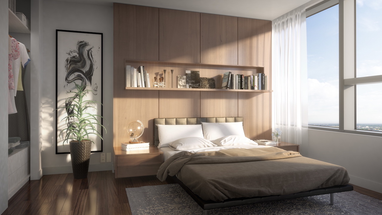 Rendering of SKY Residences unit interior bedroom.