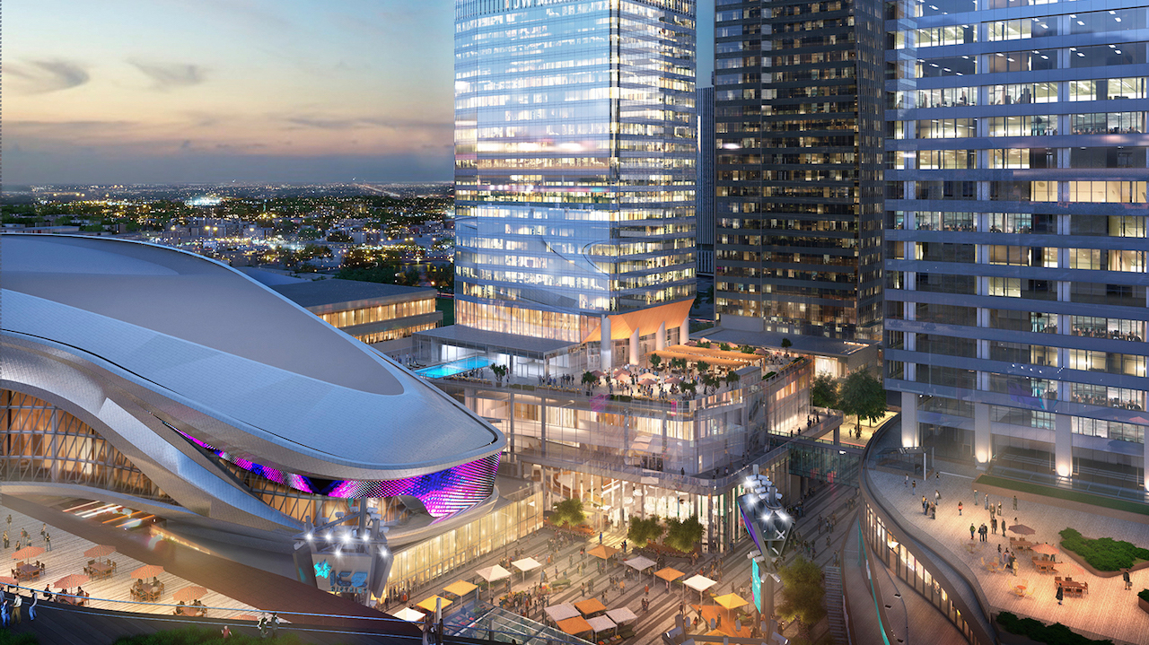 Rendering of SKY Residences ICE District at night.