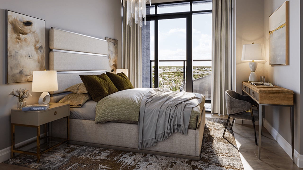 Rendering of ORO Condos penthouse moonstone bedroom