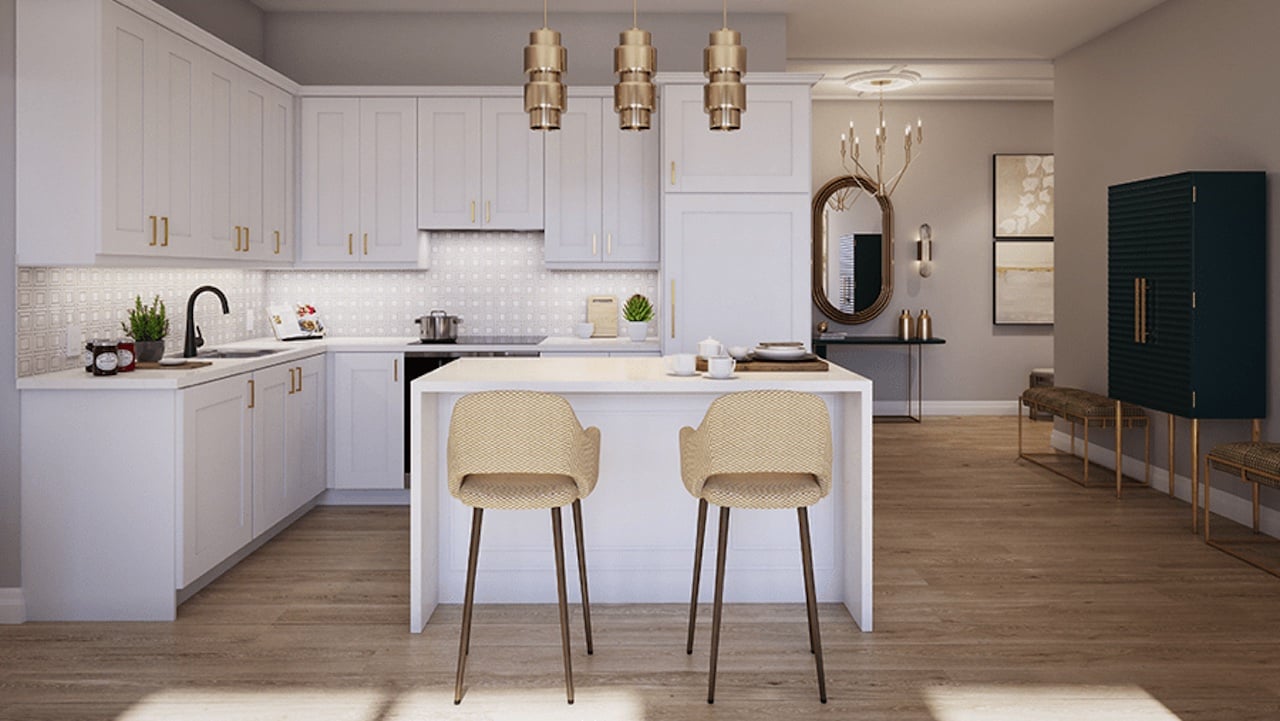 Rendering of ORO Condos penthouse tiffany stone kitchen