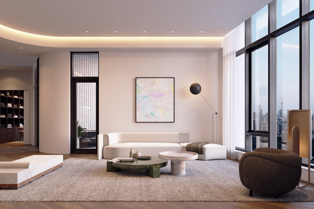 Rendering of One Delisle Penthouse interior great room