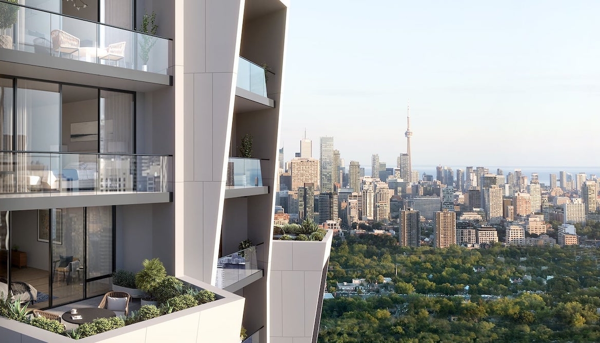 Rendering of One Delisle Condos balcony views of Toronto