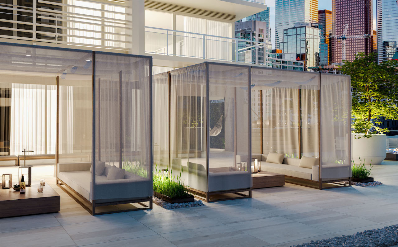 Rendering of 88 Queen Condos pool cabanas.