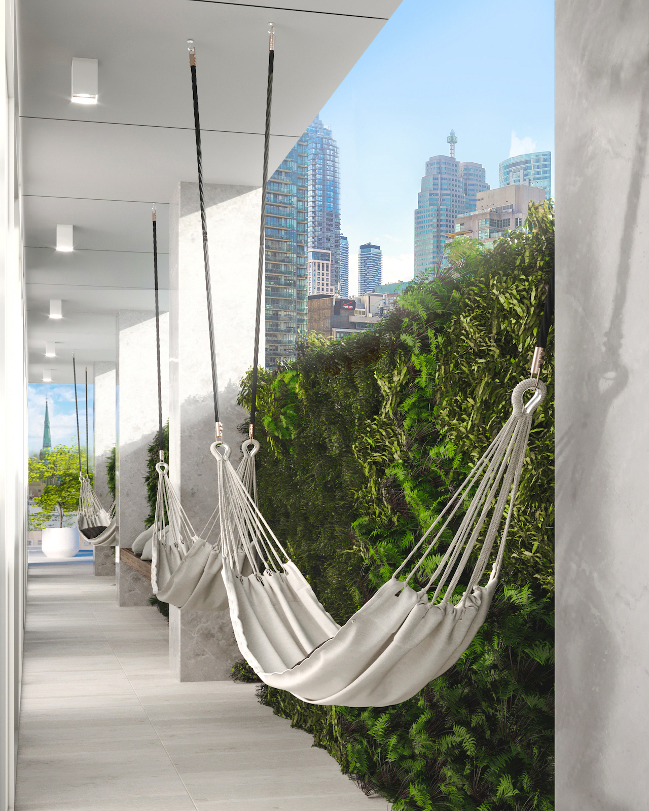 Rendering of 88 Queen Condos outdoor hammocks.
