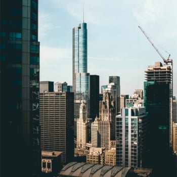 Cityscape of existing buildings and some under construction condos