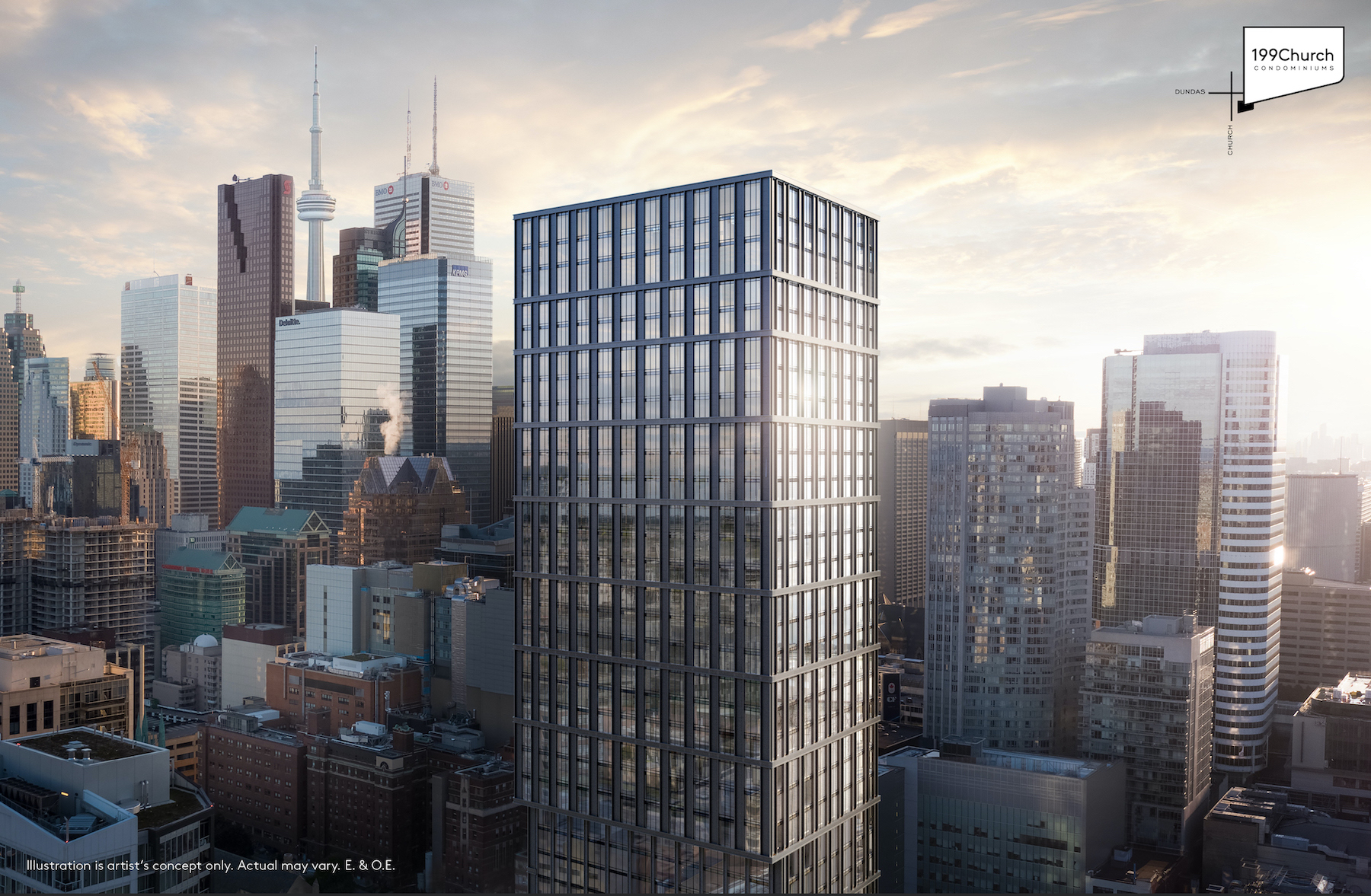 Rendering of 199 Church Condos aerial city.