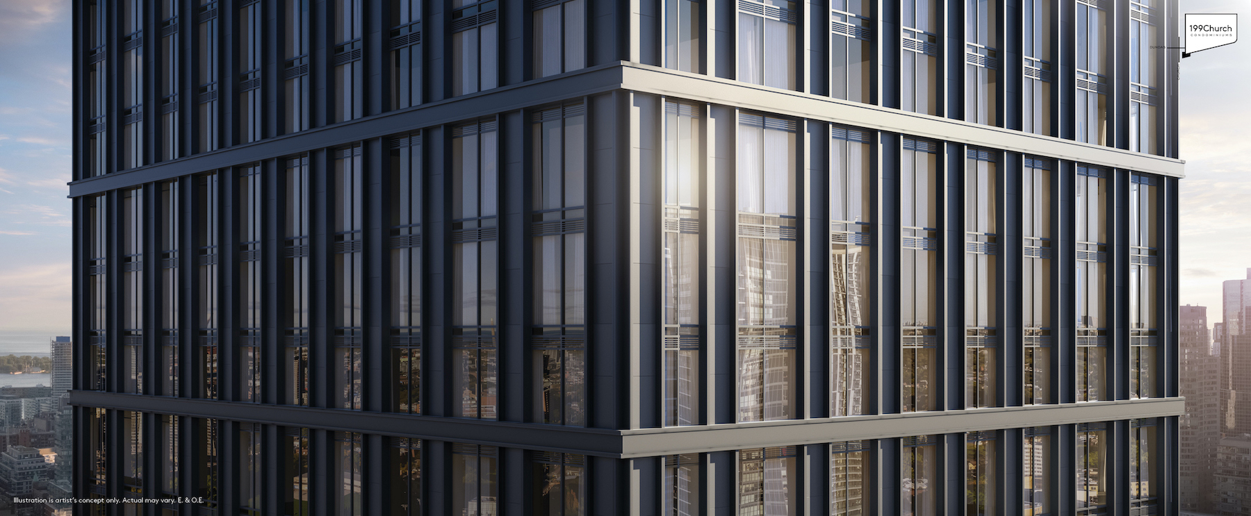 Rendering of 199 Church Condos exterior close-up.