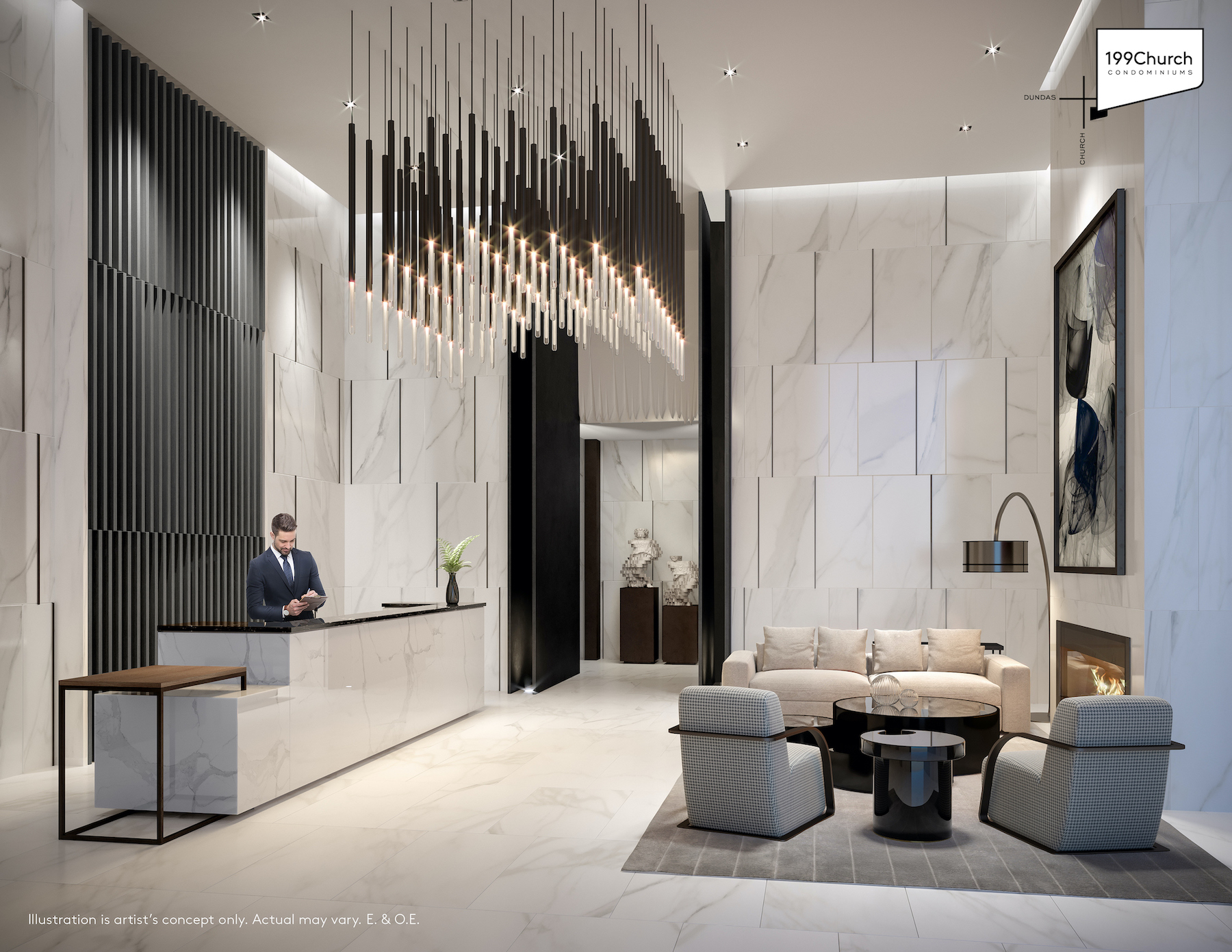 Rendering of 199 Church Condos grand lobby FENDI.